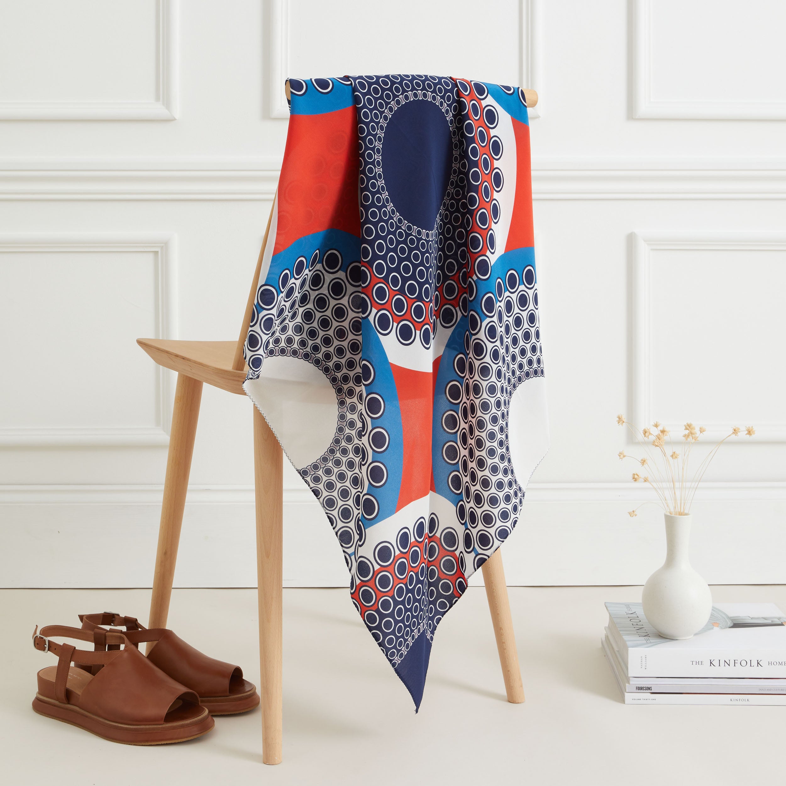 Perls 90cm Square Scarf - Orange / Blue