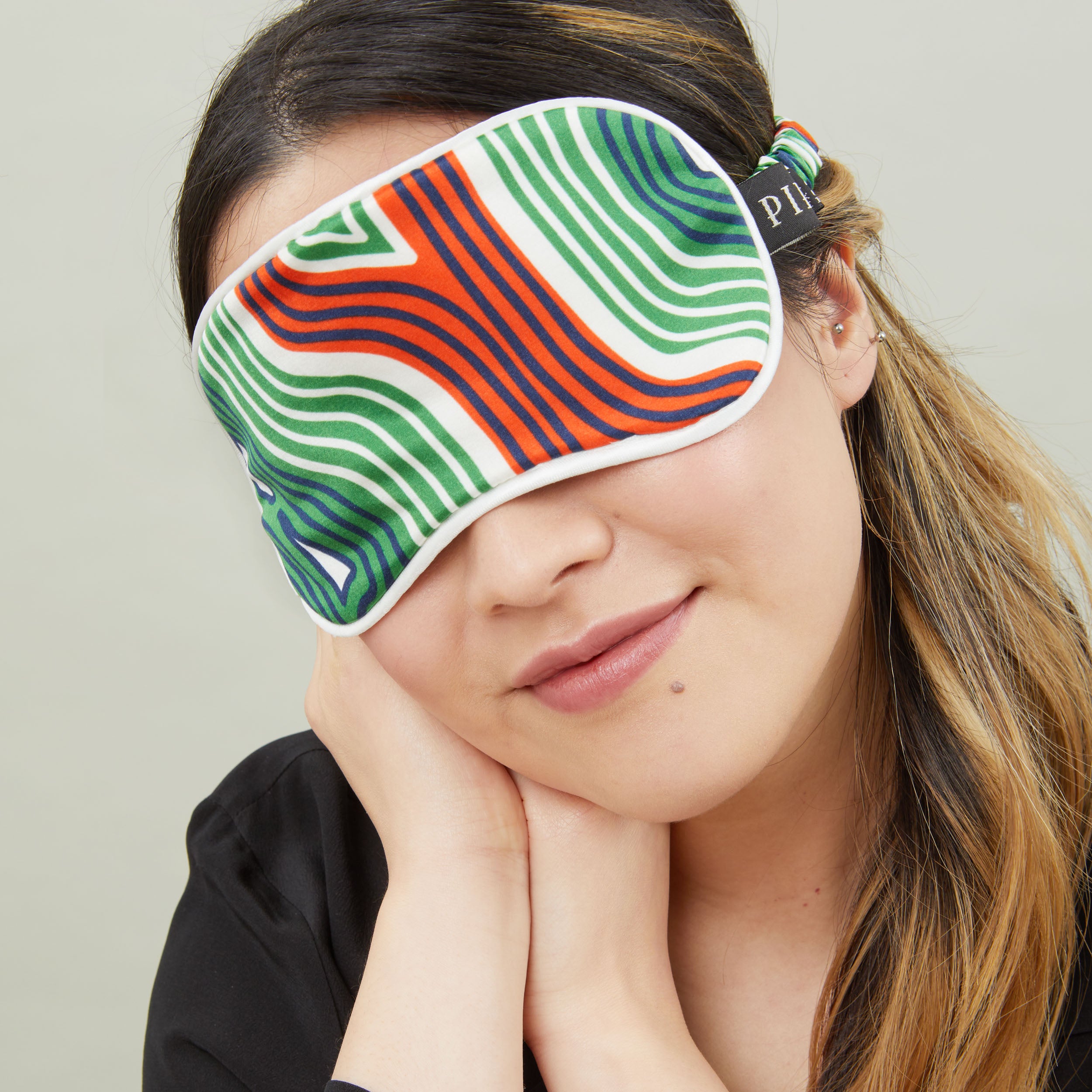 Lasdun Silk Cotton Sleep Mask - Green/Orange