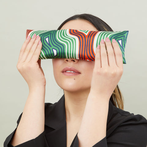 Lasdun Silk Cotton Sleep Mask - Navy/Lime