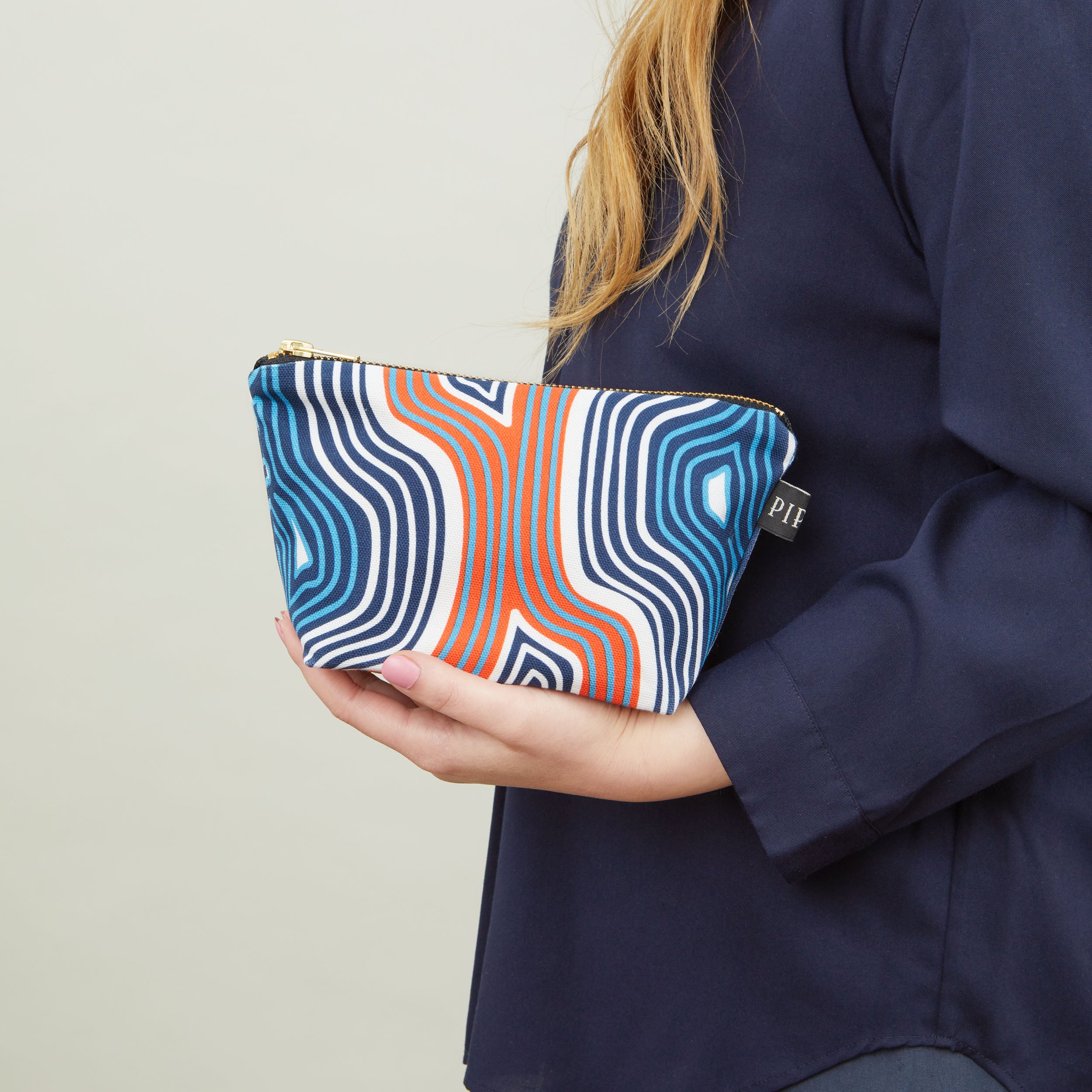 Lasdun Cotton Travel Pouch - Blue/Orange