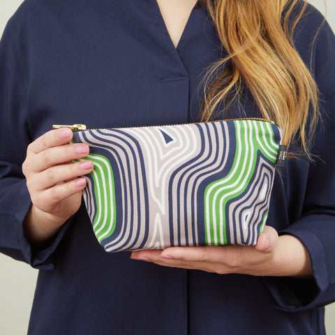 Lasdun Cotton Travel Pouch - Navy/Lime