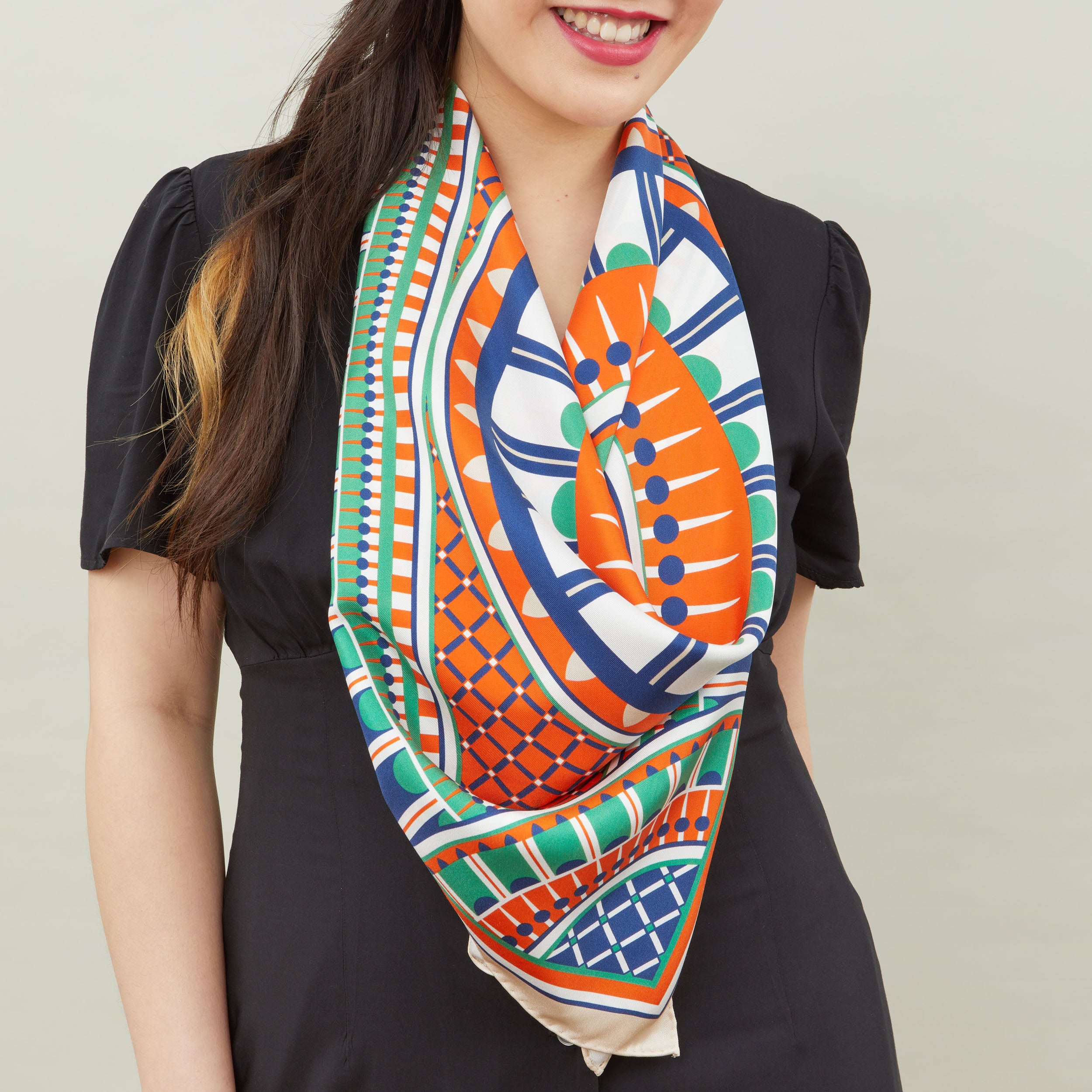 OXO 90cm Square Scarf - Orange / Green