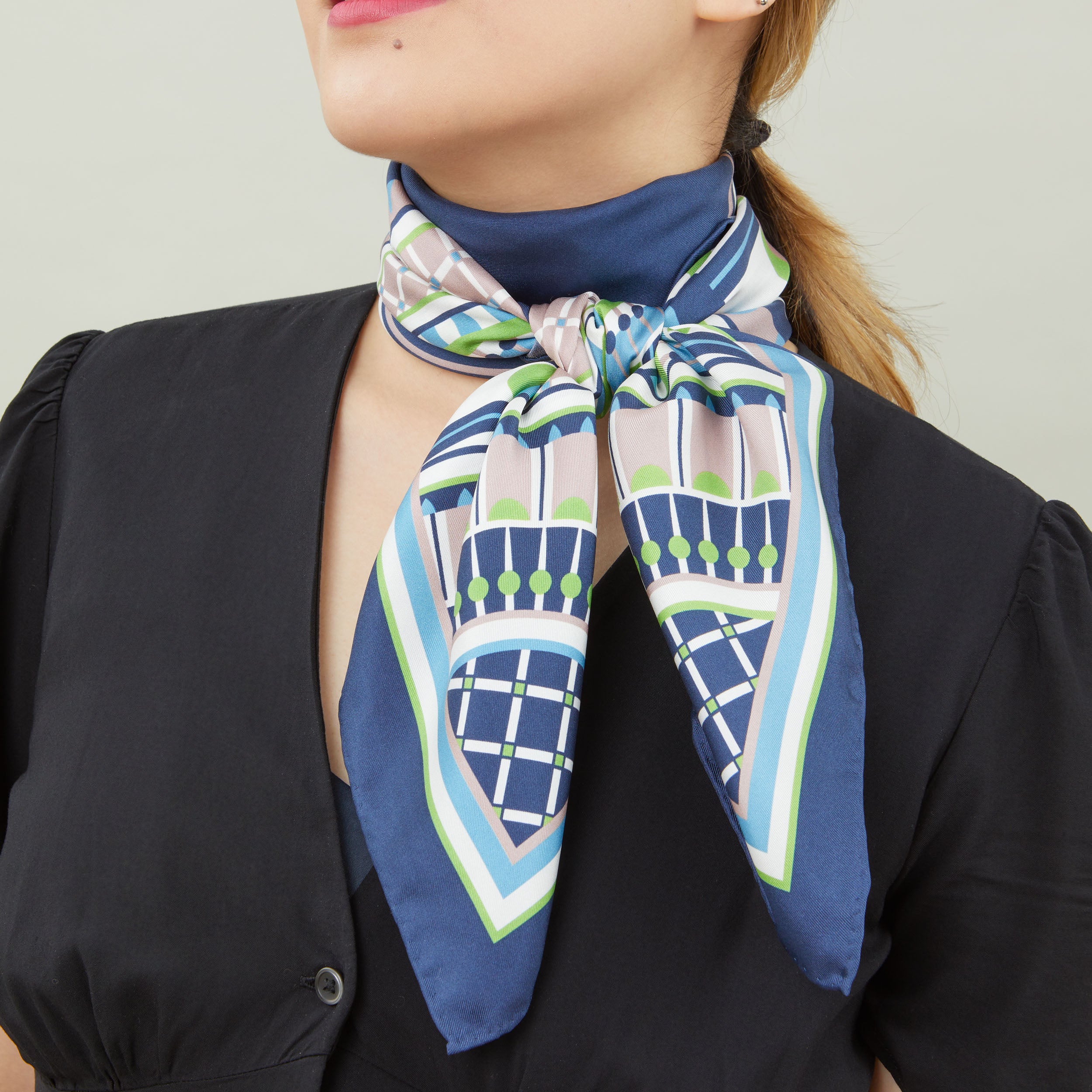OXO 90cm Square Scarf - Navy / Lime