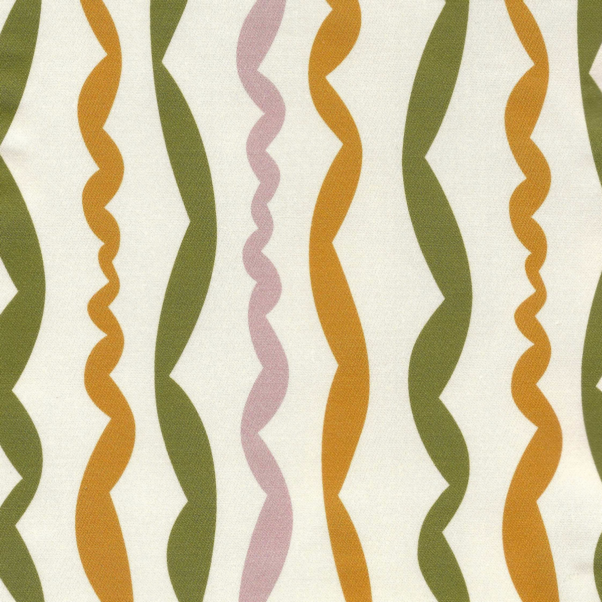Blush pink, gold and green wavy stripes on a smooth ivory cotton background