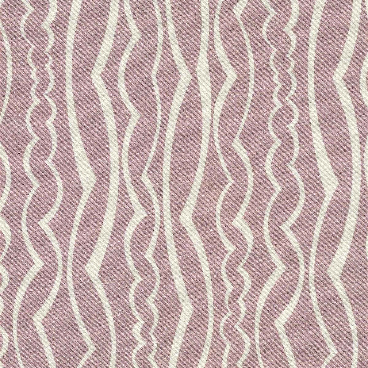 A close-up of a patterned fabric featuring vertical wavy stripes in dusty mauve pink and cream.