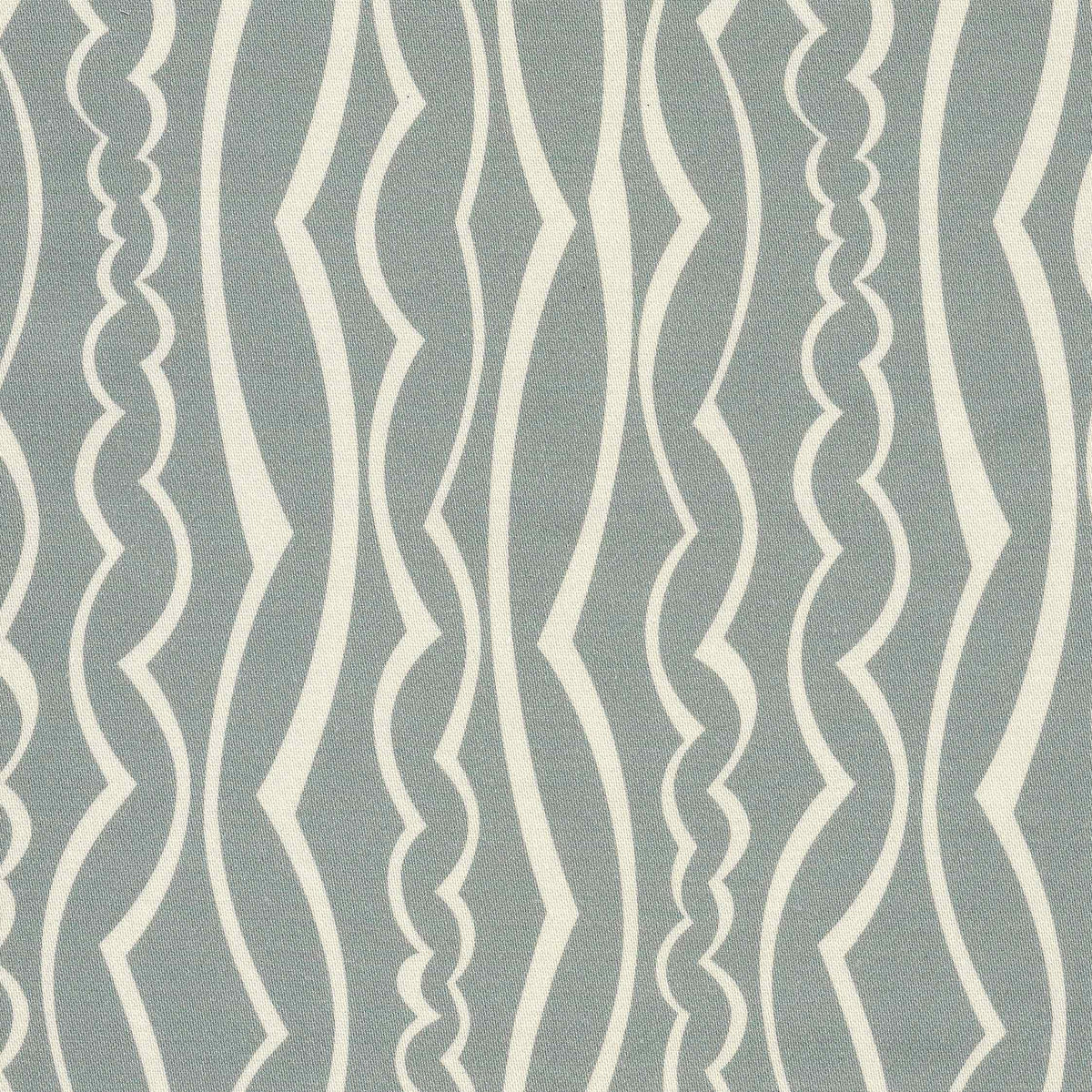 A close-up of a fabric pattern featuring vertical wavy stripes in off-white on a muted gray-blue background.