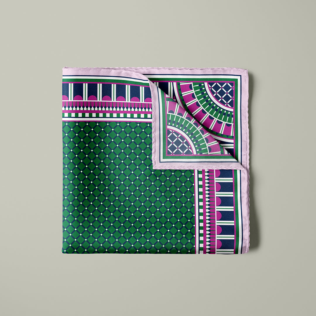 OXO Neckerchief / Pocket Square - Pink/Green