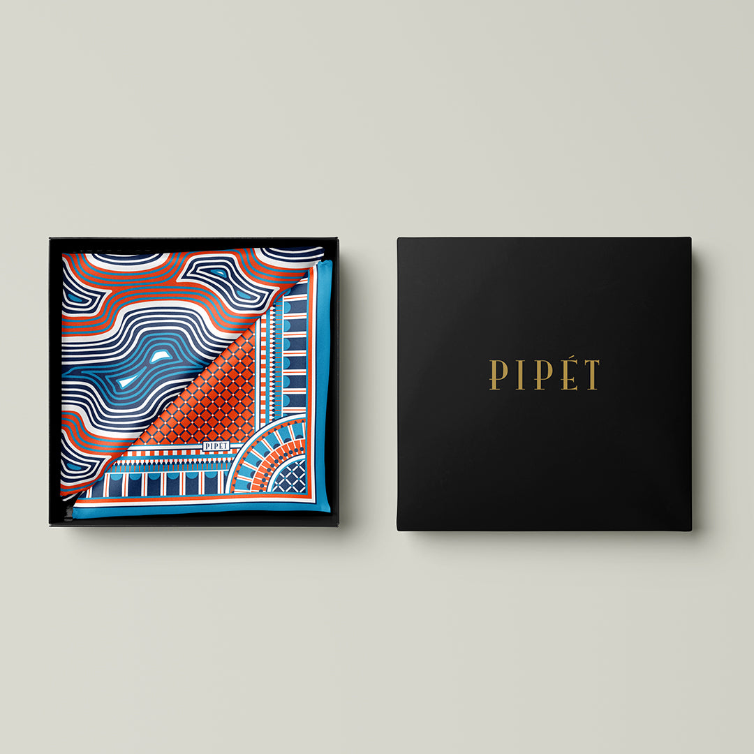 Men's Pocket Square Set - Orange / Blue