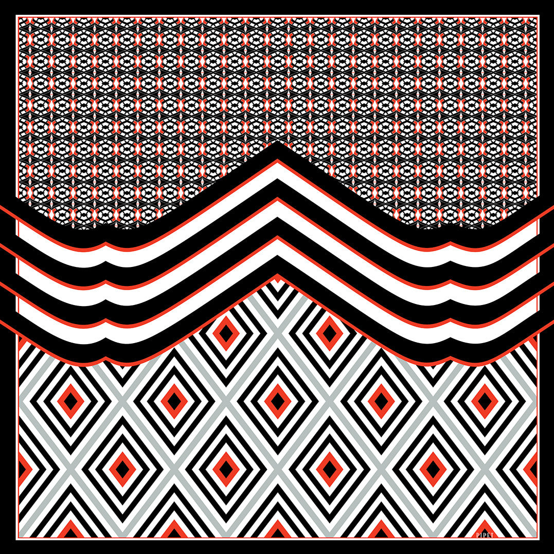Baltard 90cm Square Scarf - Black / Red