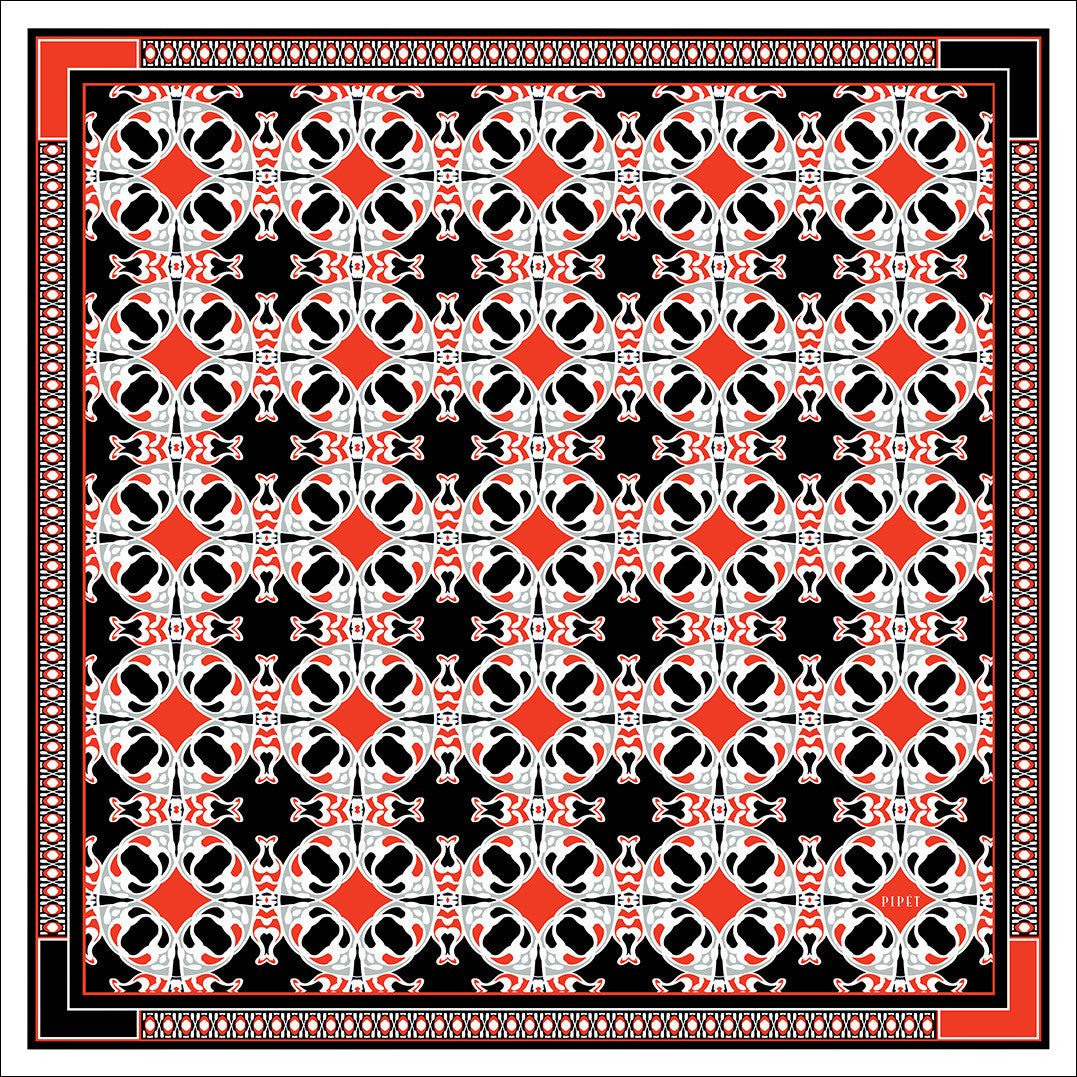 Dufrène 90cm Square scarf - Black / Red