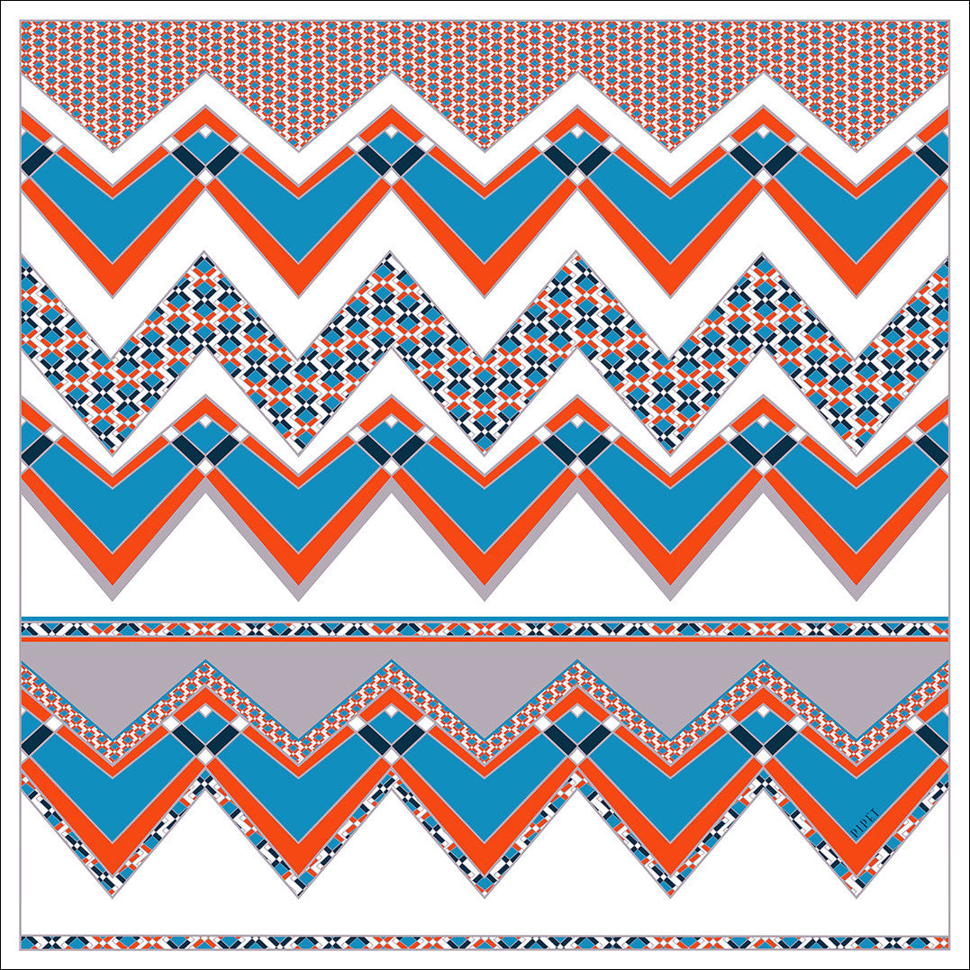 Horta 90cm Square Scarf - Orange / Blue