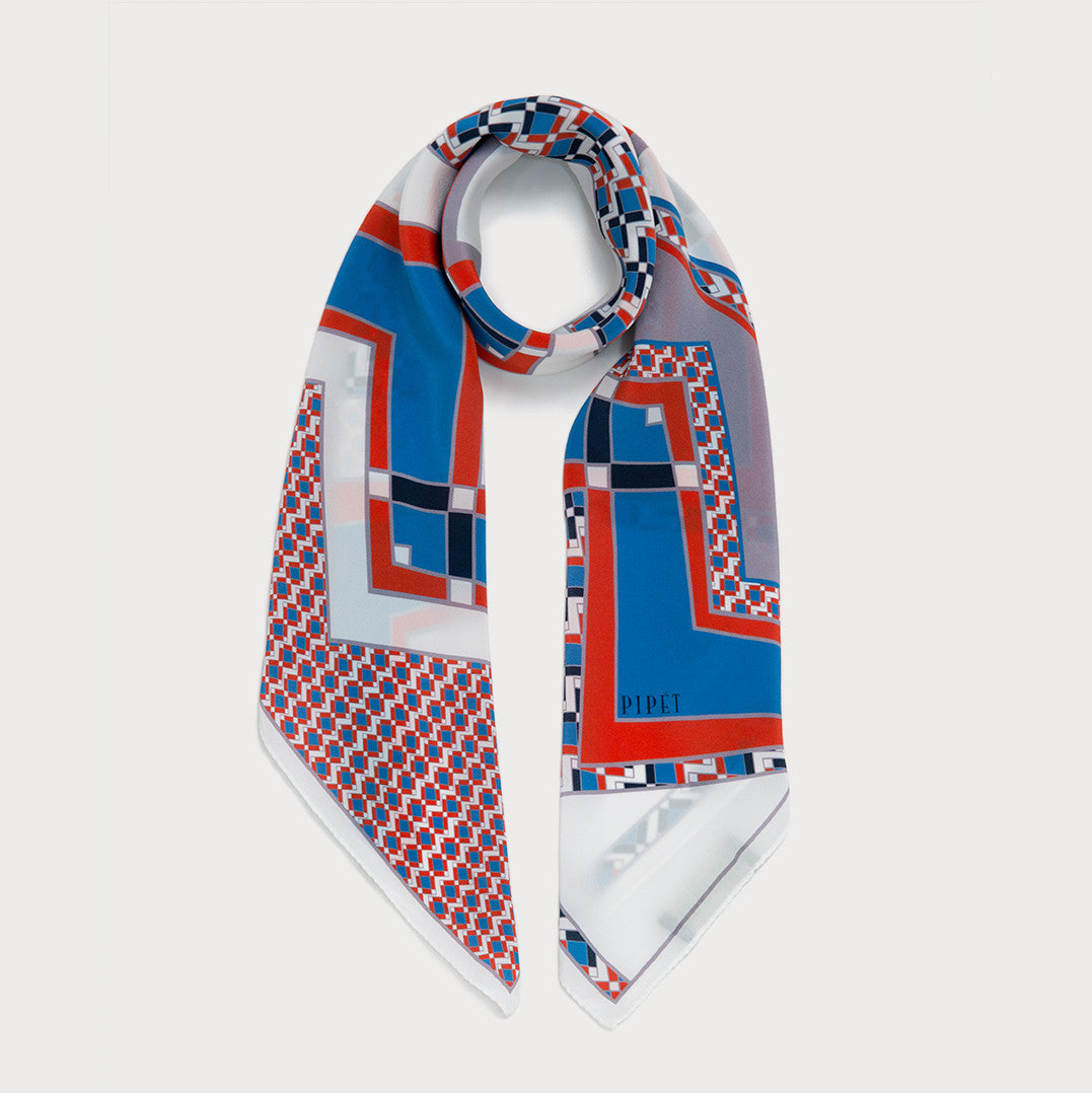 Horta 90cm Square Scarf - Orange / Blue