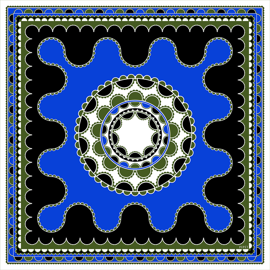 Gina Pipet Barbican Scarf in Khaki Green and Royal Blue