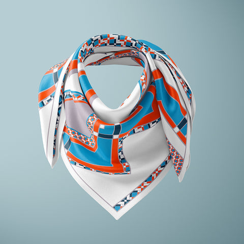 Horta 90cm Square Scarf - Orange / Blue