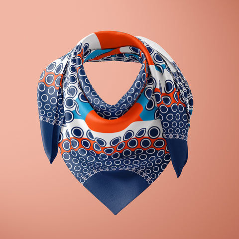 OXO 90cm Square Scarf - Orange / Blue