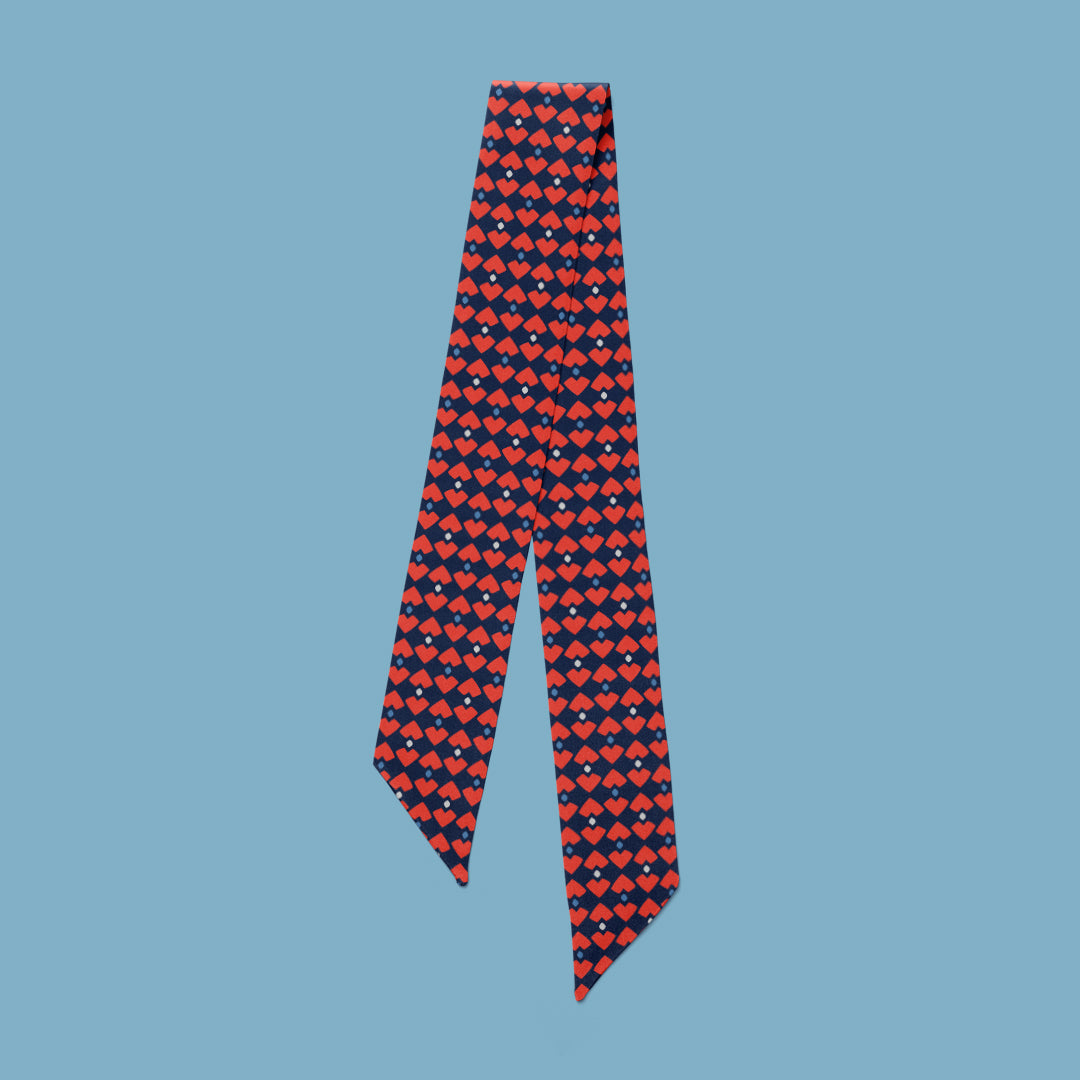 Pipet Design Graphica mini scarf, Navy and Orange printed silk