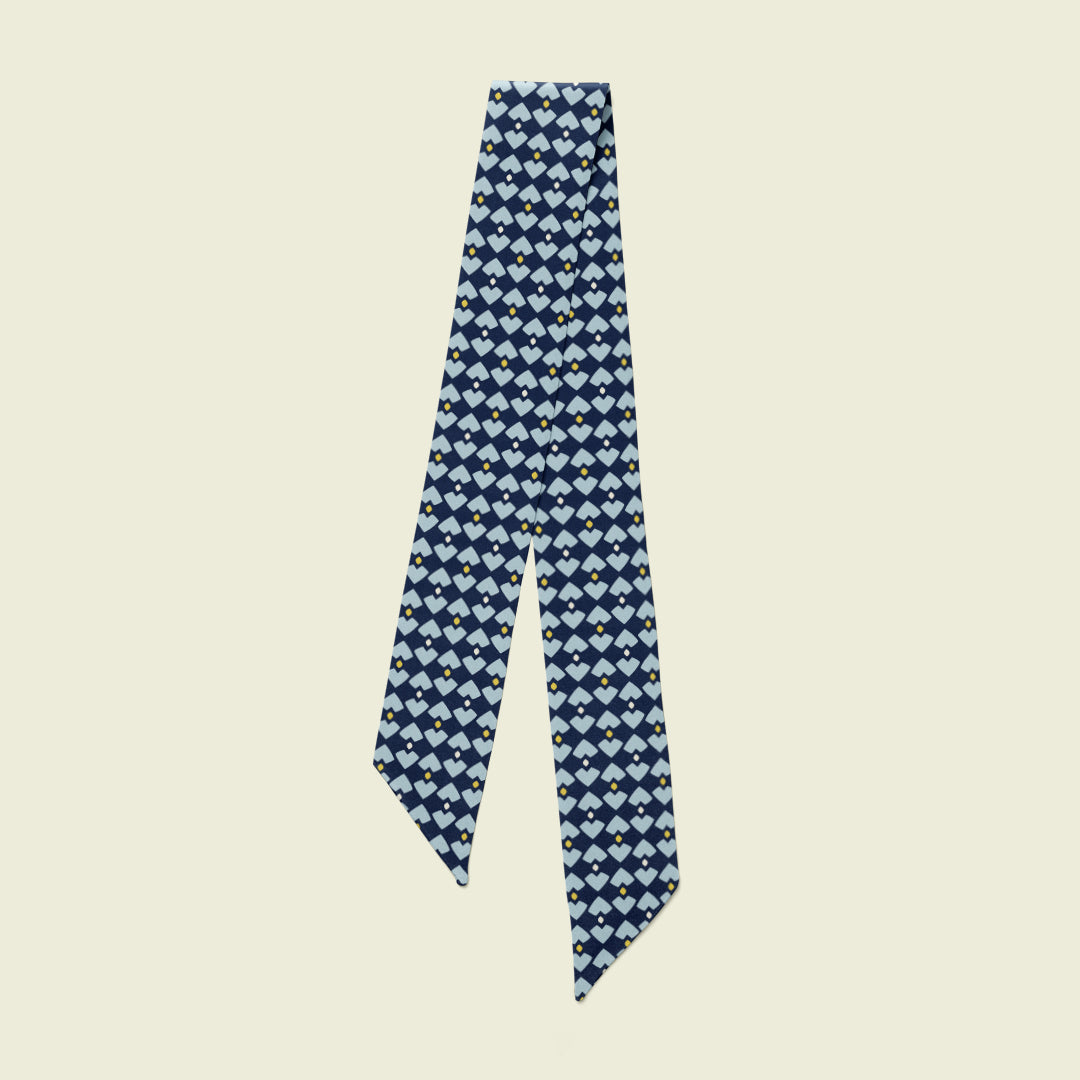 Pipet Design Graphica mini scarf, Navy and Yellow printed silk