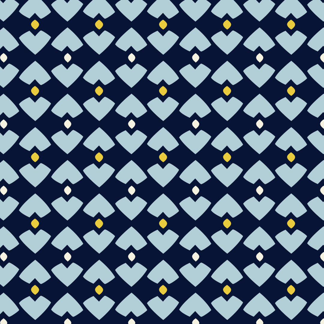 Pipet Design Graphica mini scarf, Yellow and Navy printed silk