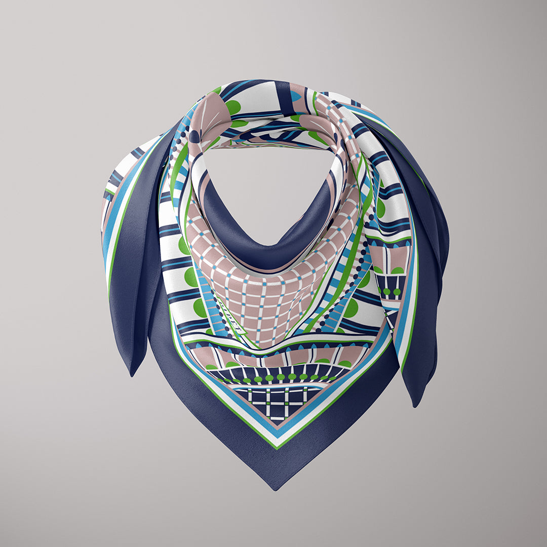 OXO 90cm Square Scarf - Navy / Lime