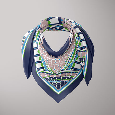 OXO 90cm Square Scarf - Navy / Lime