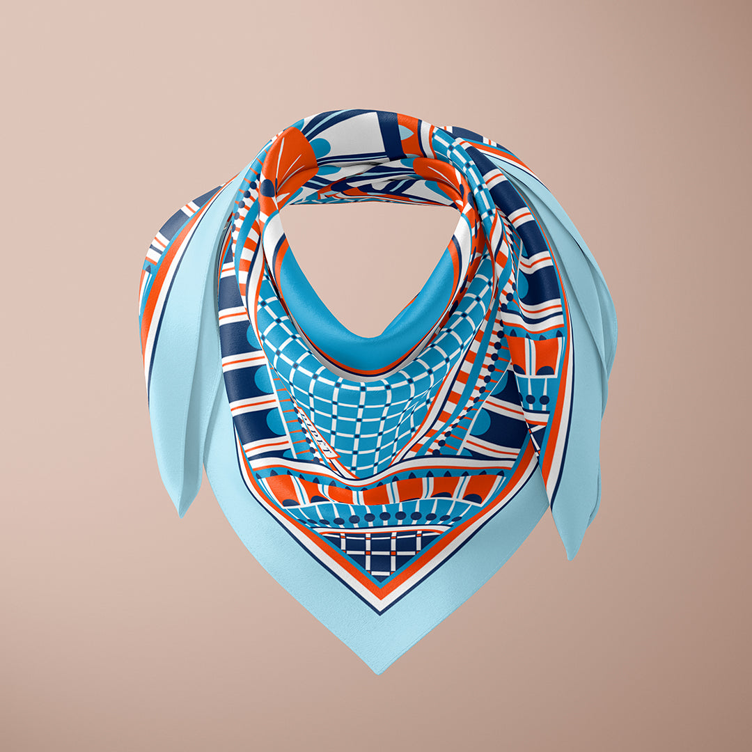OXO 90cm Square Scarf - Orange / Blue