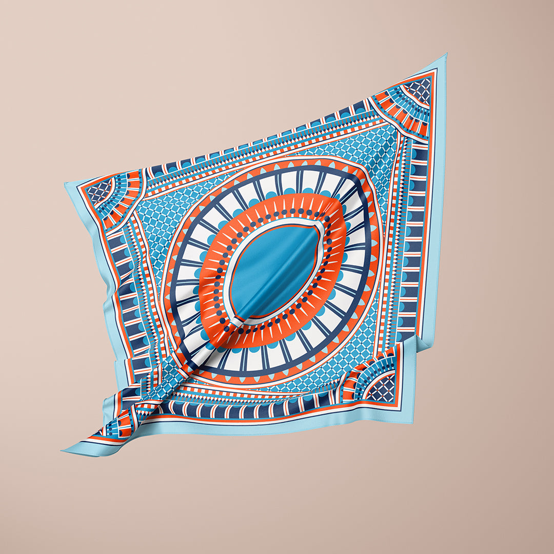 OXO 90cm Square Scarf - Orange / Blue