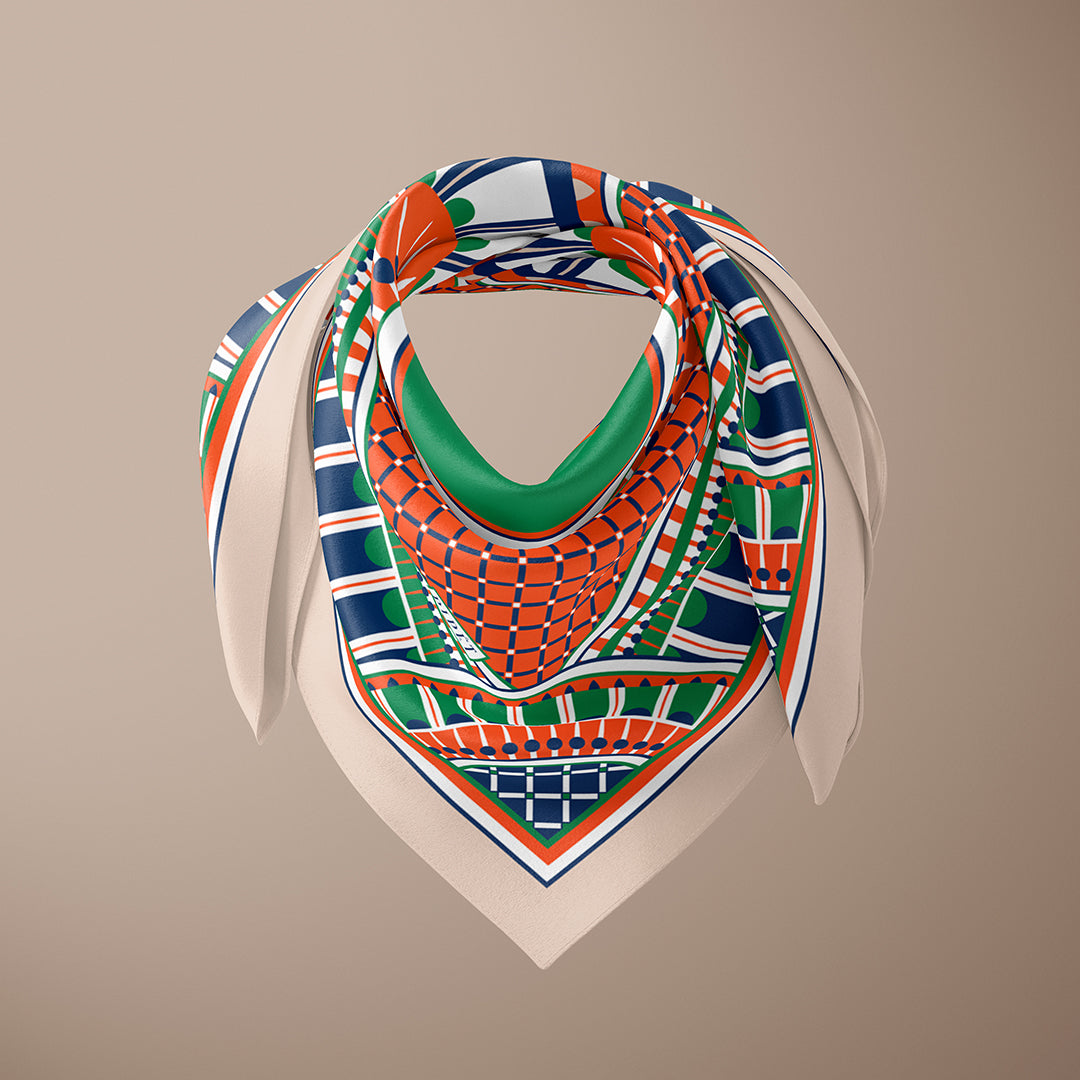 OXO 90cm Square Scarf - Orange / Green