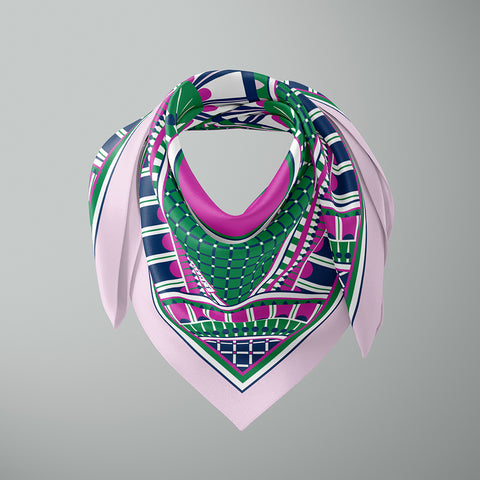 OXO 90cm Square Scarf - Pink / Green