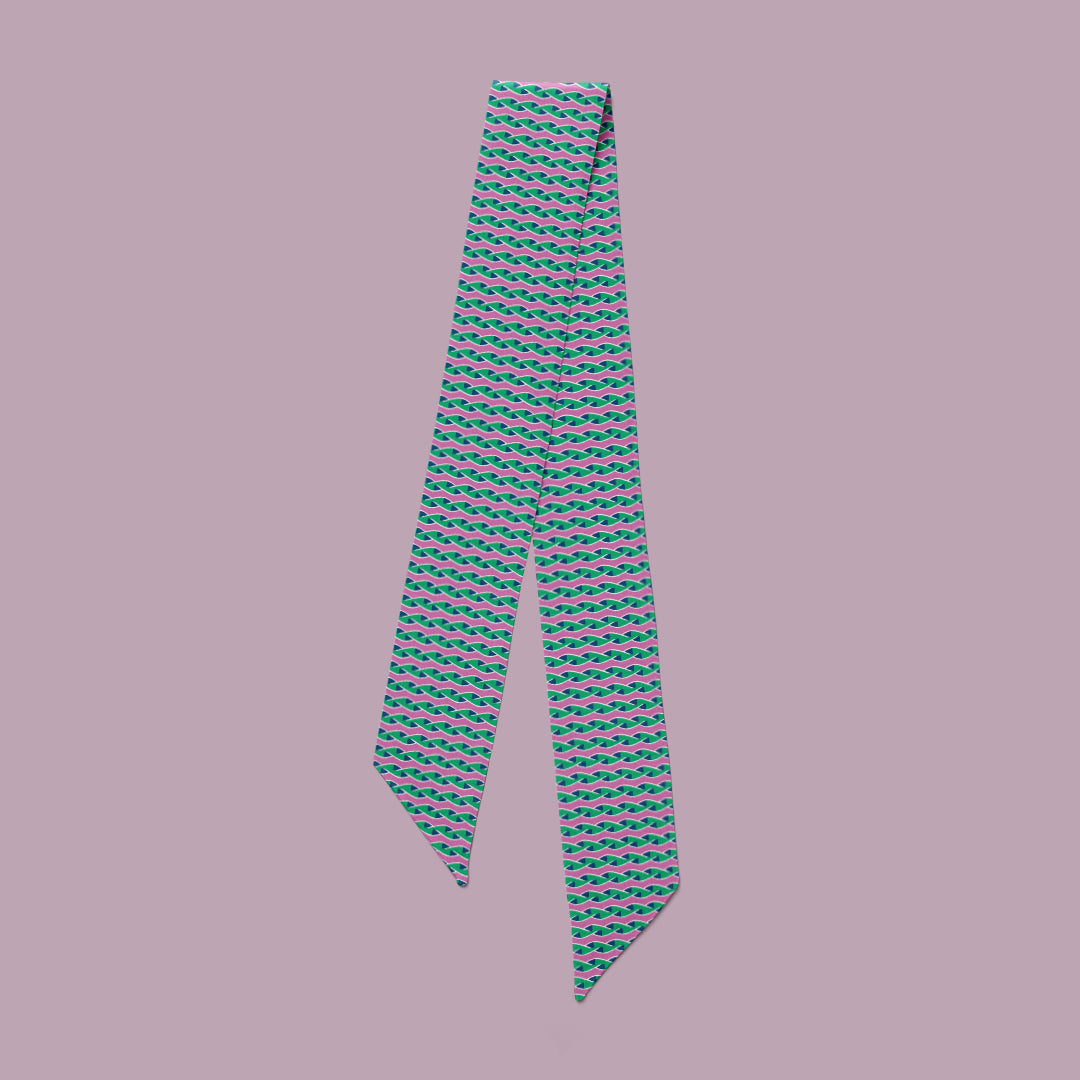 mini scarf, Mauve and Green printed silk
