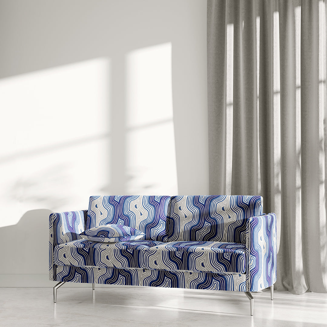 pipet design Lasdun blue and white fabric