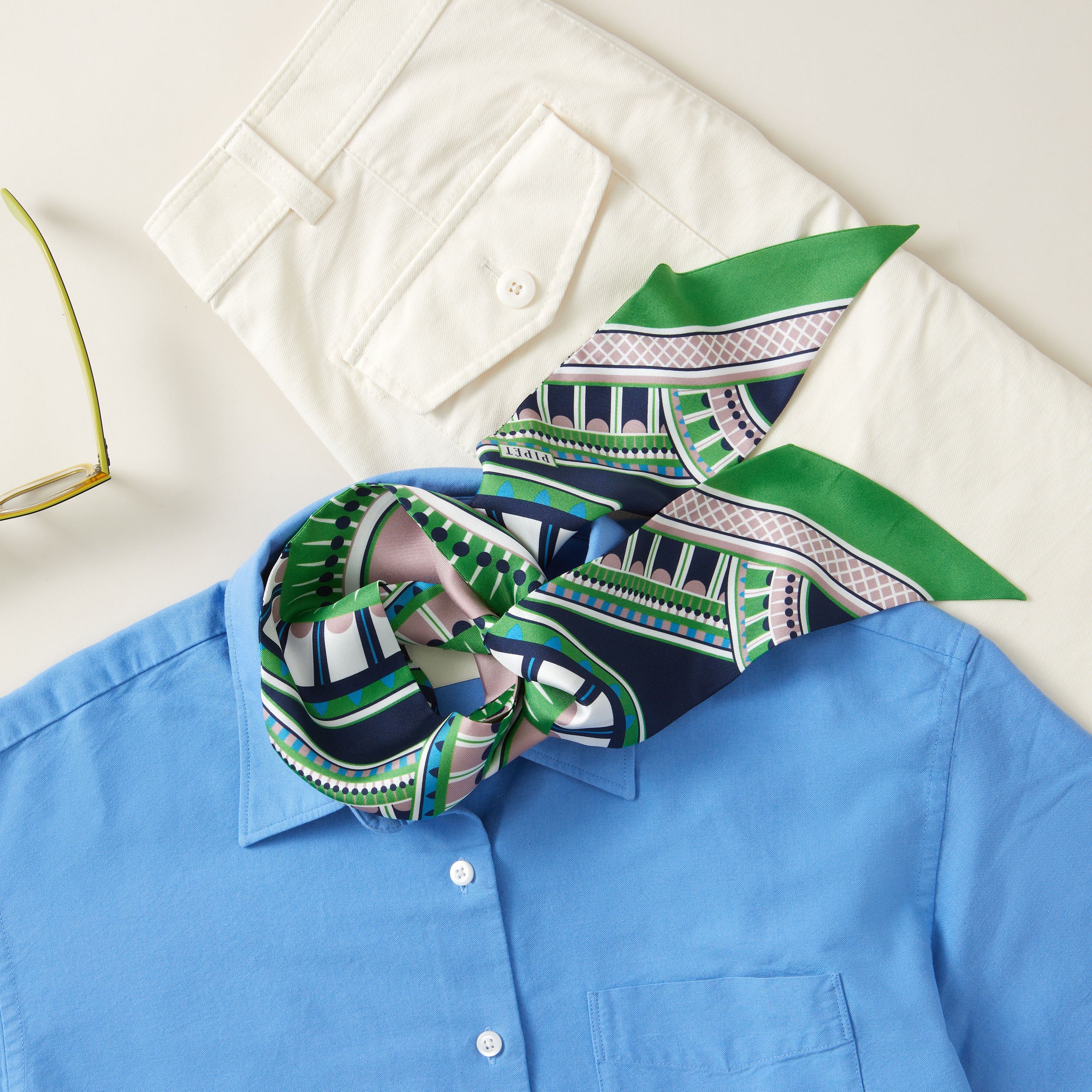OXO Skinny Scarf - Navy/Lime