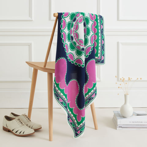 Barbican 90cm Square Scarf - Mauve / Green