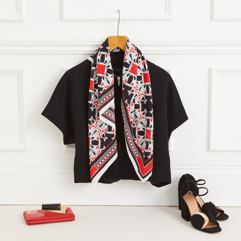Dufrène 90cm Square scarf - Black / Red