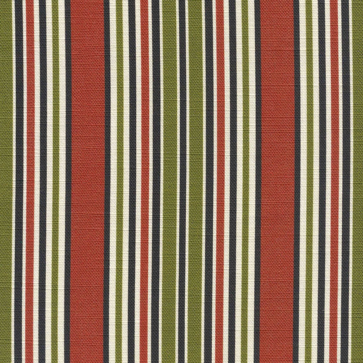 Terracotta, black and ivory stripe with a wide burnt orange band, Printed on a textured linen fabric