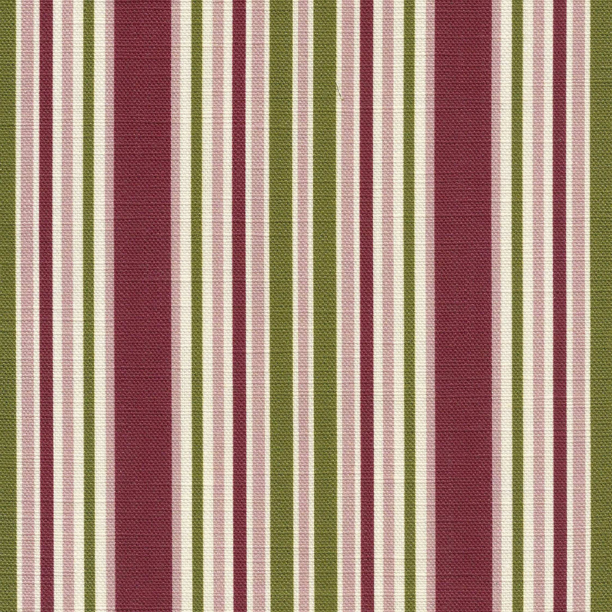 vertical striped design in burgundy, blush pink, ivory and green. Printed on a textured linen ground.