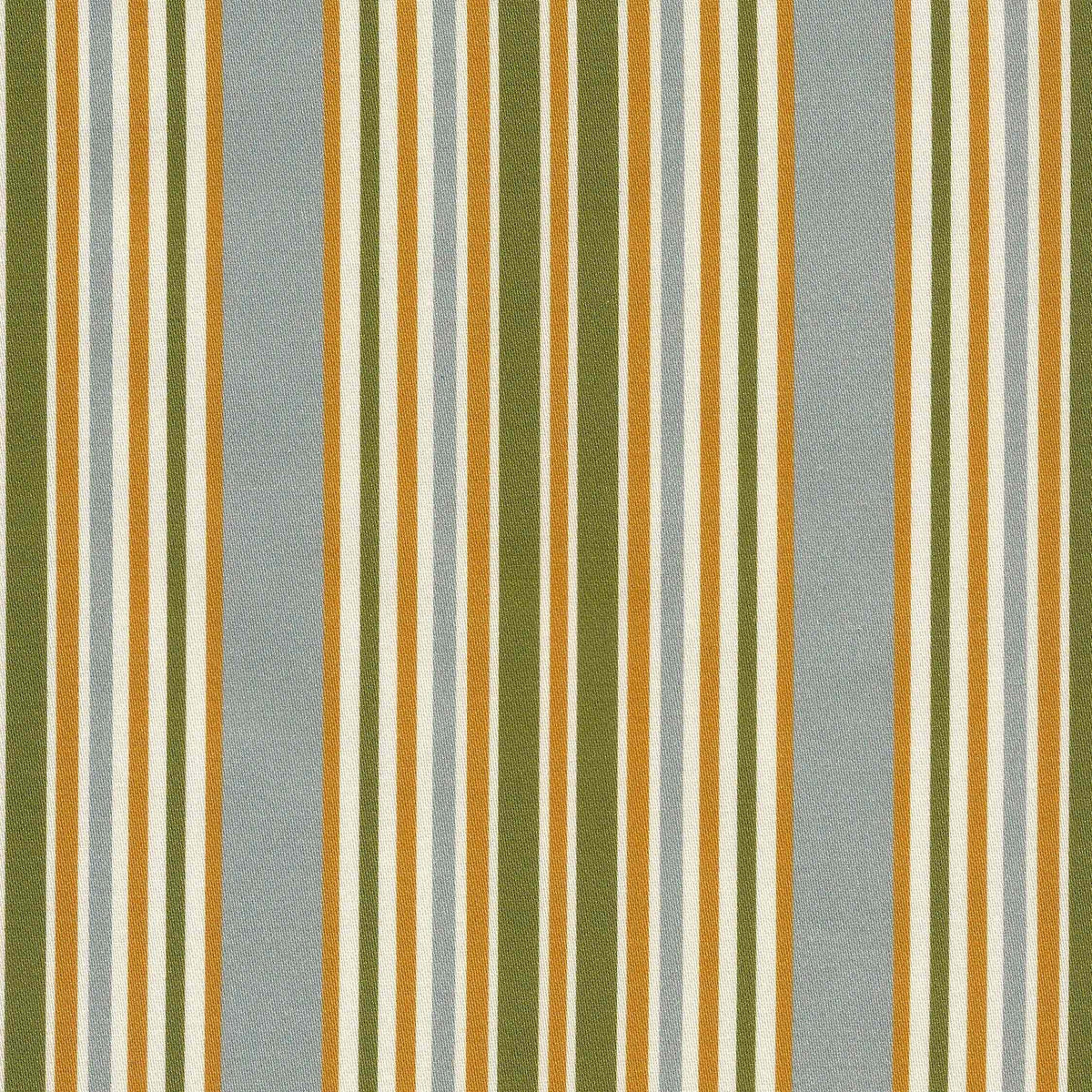 vertical stripe design in pale blue, olive green, golden yellow and ivory. Printed on a smooth cotton satin ground.
