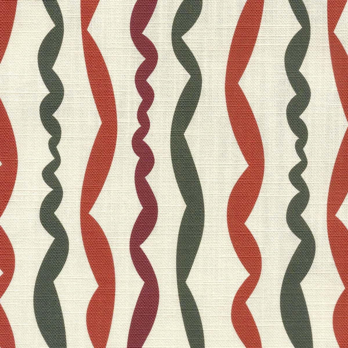 Wavy striped pattern in terracotta green, and beige on a textured background
