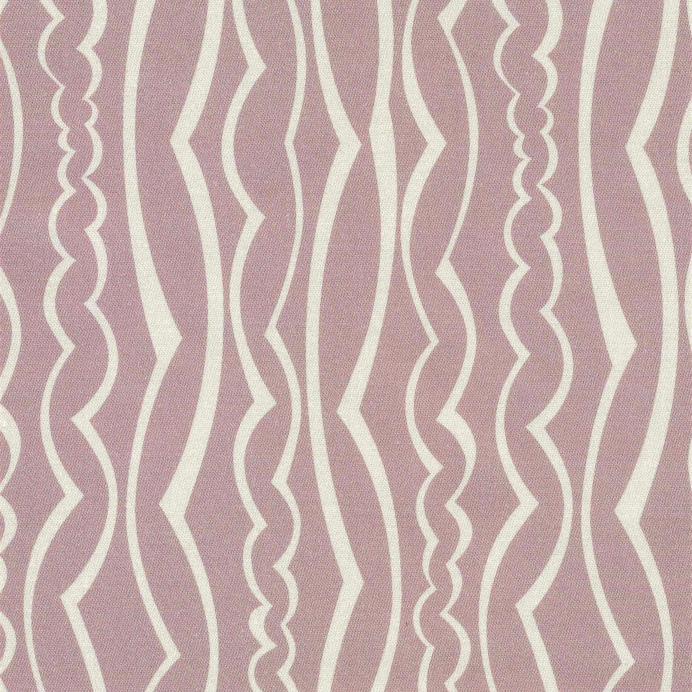 A close-up of a patterned fabric featuring vertical wavy stripes in dusty mauve pink and cream.