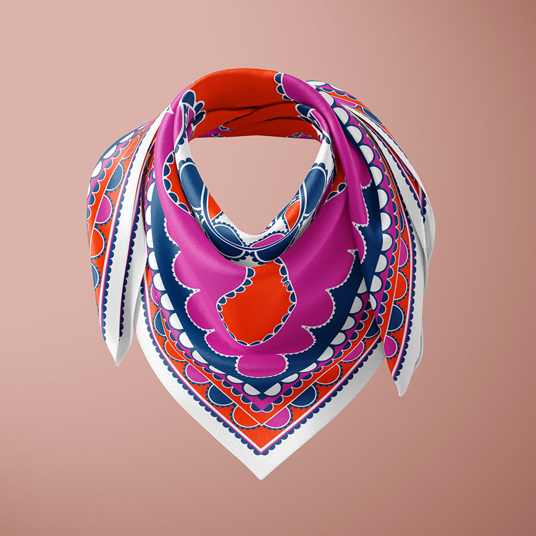 Barbican 90cm Square Scarf - Orange / Magenta