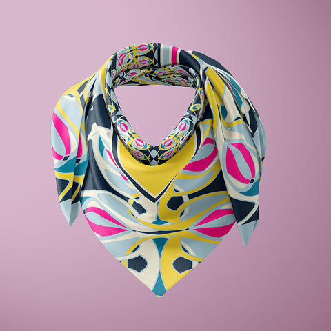 Warner 90cm Square scarf - Navy / Fuchsia