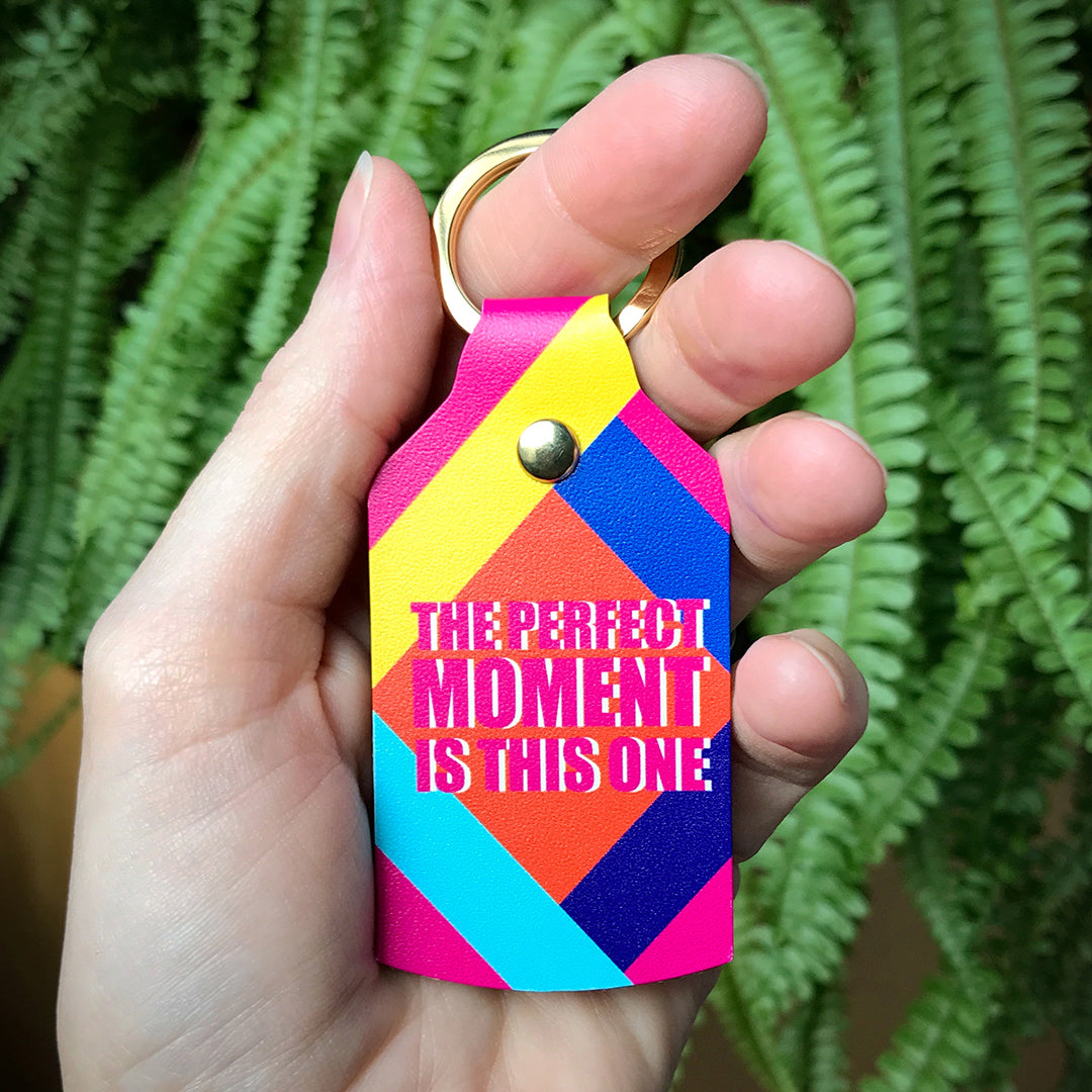 The Perfect Moment, sustainable recycled leather key ring, made in the UK. 