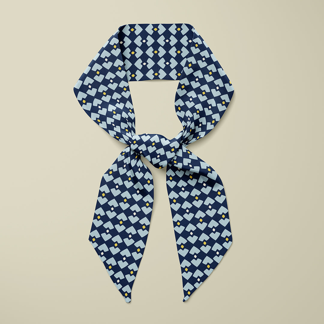 Pipet design Graphica silk scarf in Navy Yellow