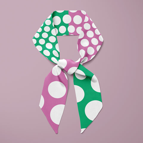Pipet design Polka silk scarf in Mauve / Green