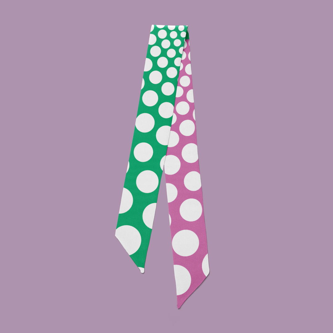 Pipet design Polka silk scarf in Mauve / Green