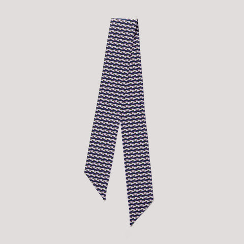 Pipet Twist mini scarf, navy anf grey printed silk